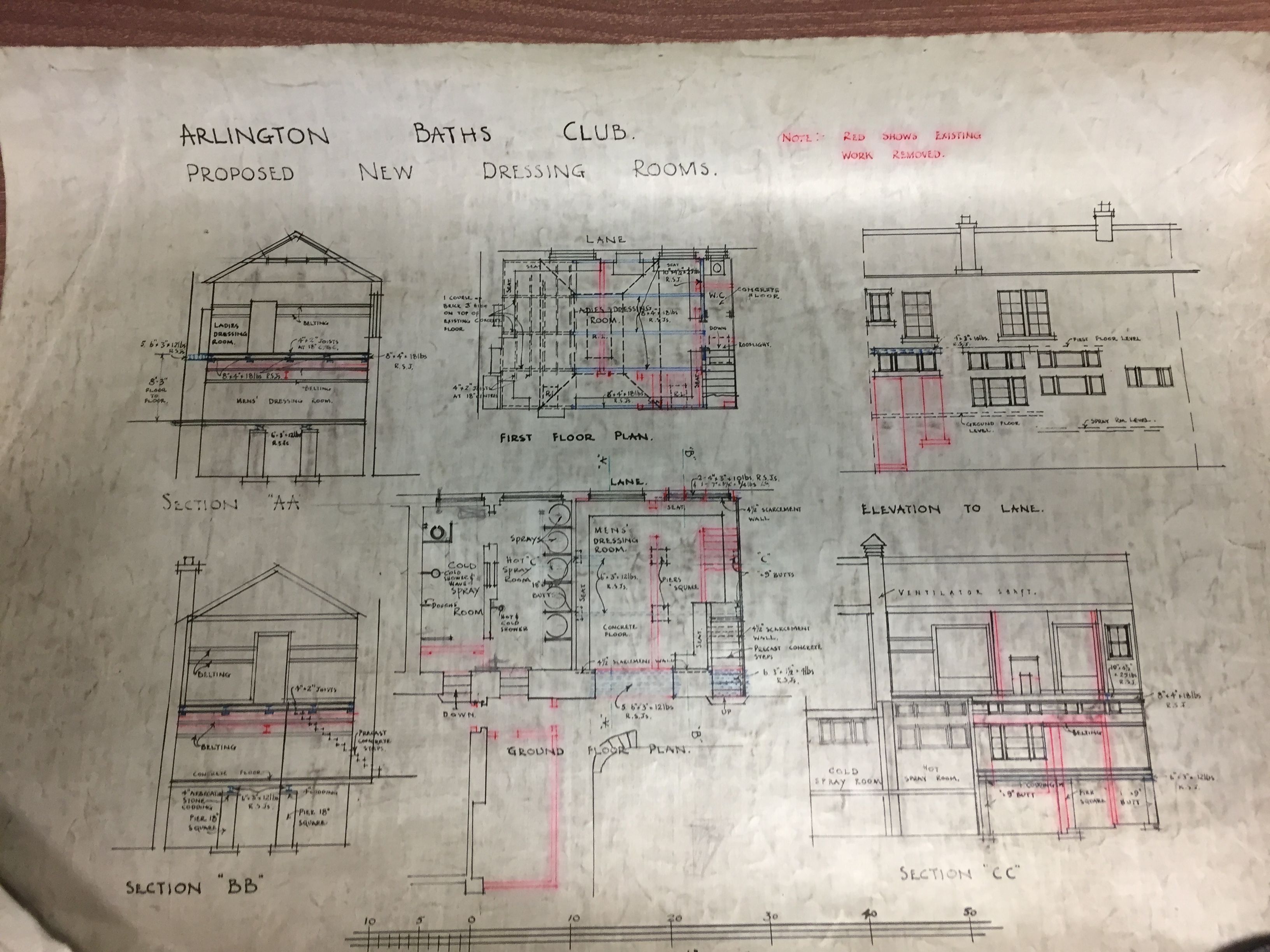 details of 1940 improvements to showers and changing rooms