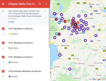Screenshot of part of the Google map showing the legend and options for selecting data