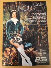 Photo of Nureyev in a short kilt and turquoise velvet jacket