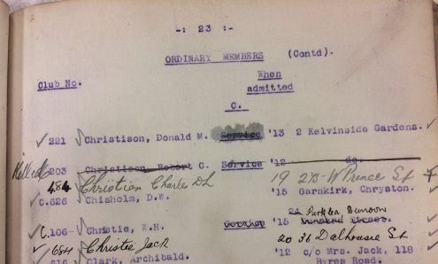 Bertie Christison's number, name, status - Service, date of admittance and address as his brothers above), scored out and the word killed handwritten next to it