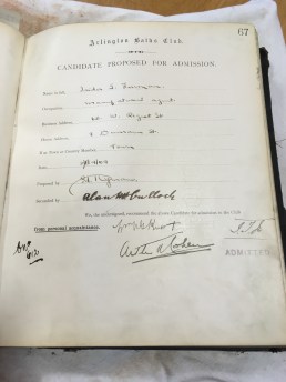 Proposal form for Isidor S Freeman. Manufacturer’s agent, Business: 65 West Regent Street, Home:  9 Dunearn Street, Town, 27/9/09, Ed Rymans (poss. Hymans), Alan McCulloch, also ?? Knox and Arthur A Cohen. JIL. No 612