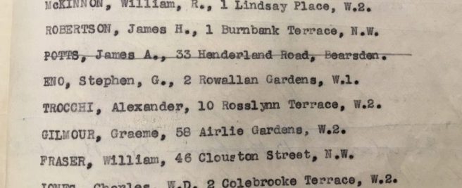 List of members' names including Trocchi, Alexander, 10 Rosslyn Terrace, W2.